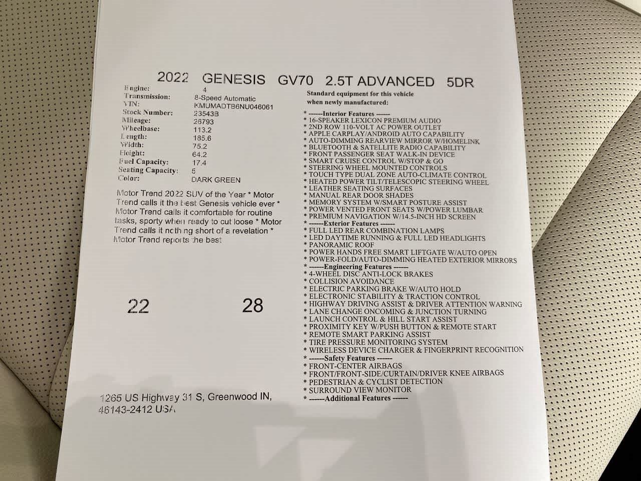 2022 Genesis GV70 2.5T